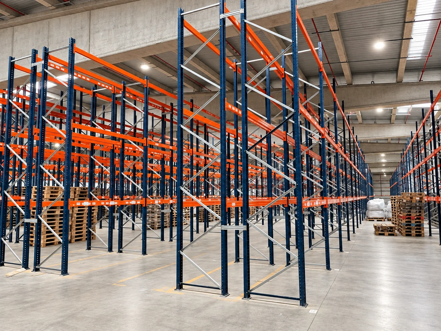Racks and aisles in a logistics warehouse
